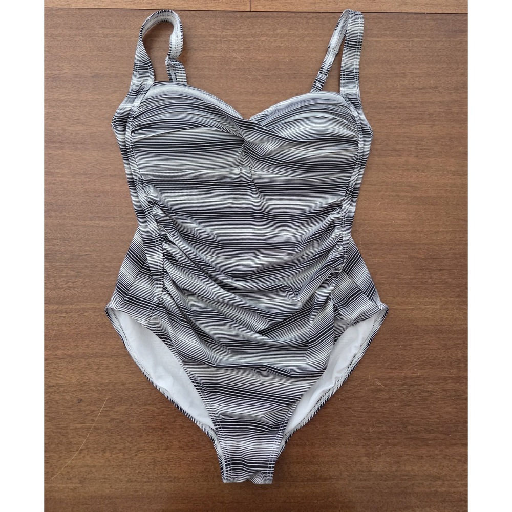 Bond-eye Australia One Piece  Ruched Swimsuit Us‎ Sz 10 Black And White Striped